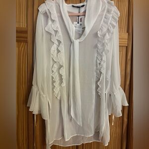 Zara White Ruffled Blouse
